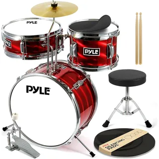 Pyle Kinder Schlagzeug Set– Drums for Kids, Kinderschlagzeug ab 3 Jahre bis 10 Jahre, Drum Set mit Snare Drum, Drum Pad für Kinder, Becken Schlagzeug &Drumsticks Geeignet, um Schlagzeug zu lernen Red