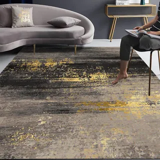 Yaaxinb Teppich Läufer Flur Kurzflor rutschfest Teppichläufer Flur Waschbar Flurläufer Lang Küchenteppich Läufer Eingangsteppich Innen abstraktes schwarzes Gold 120 x 200 cm