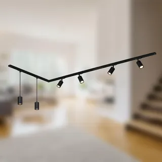 Briloner Rail Komplettset, 4x Gu10 Spots, 2x Gu10 Pendel, L-form, Schwarz,