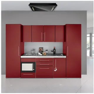 Stengel Küchenzeile 300 cm Küchenblock mit Elektrogeräten, Exklusive Metallküche, Luxuriöses Design, langlebige Materialien, top Komfort. rot