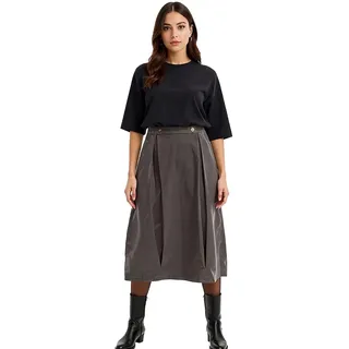 Damen Midi-Rock Cord-Rock mit Kellerfalten aus Bio Baumwolle Faltenrock Große Größen 908254 Grau - 52