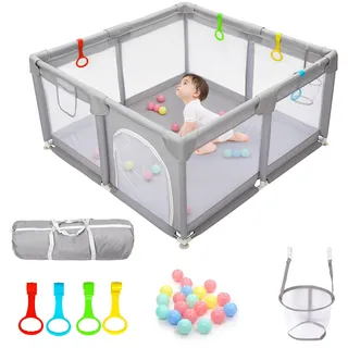 CHOLY Laufstall Baby 128x128cm, Baby Laufstall für Babys und Kleinkinder