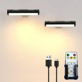 2PK Bilderleuchte mit Fernbedienung, Kabellose Batterie Malleuchte mit 3 Lichtfarben, 2200mAh Wiederaufladbare Display Lampe Dimmbare Timer für Galerie (Schwarz-20cm)