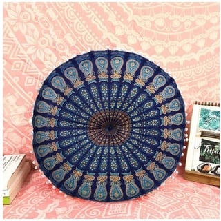 Casa Moro Sitzkissen Orientalisches Yogakissen Mandala Saira Ø55cm aus reiner Baumwolle, Handmade, Kunsthandwerk, Der Preis gilt für ein Yogakissen blau