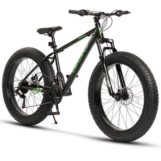 Velors Fatbike 26 Zoll Mountainbike 4,0 Fatbike MTB für Herren Damen, Jungen, 21 Gang Shimano Tourney Schaltwerk, Kettenschaltung, (hochwertiger Rahmen, mechanische Scheibenbremse), Fat Bike Mountainbike schwarz