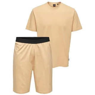 ONLY & SONS Schlafanzug 2-Teiliger Pyjama Schlafanzug Kurzarm & ONSBILLY (2 tlg) ONSBILLY SOLID SS SHORTS LOUNGE BOX beige M (50)