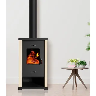 Prometey  Kaminofen Mini Eco Anthrazit Holzofen 6.3  kW Kamin Ofen Dauerbrandofen Werkstattofen Schwedenofen Hüttenofen Heizofen - Grau