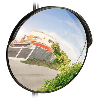 Relaxdays Verkehrsspiegel 45 cm, professionell, wetterfest, unzerbrechlich, Innen & Außen, inklusive Halterung, schwarz