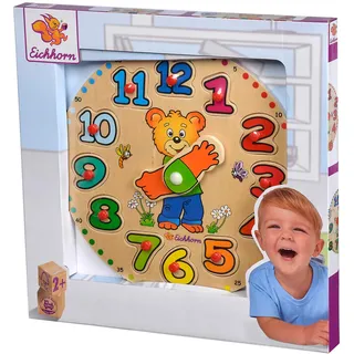 Eichhorn 100005456 - Lernuhr mit 12 Puzzleteilen in verschiedenen Formen und Farben, fördert das Erlernen der Uhrzeit, 25 cm groß, aus 100%FSC zertifiziertem Lindensperrholz, ab 2 Jahren