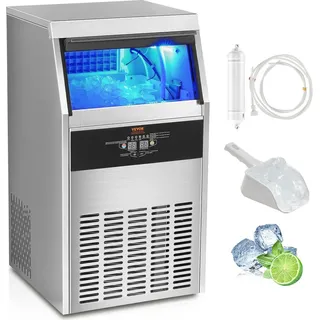 Vevor Kommerzieller Eiswürfelbereiter Eismaschine 47 kg / 24 h, Leichte Würfeleismaschine 15 kg Eisspeicherkapazität 50 Stk. Eiswürfel, Edelstahl Eiswürfelbereiter inkl. Wasserfilter & Eisschaufel