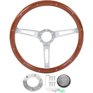 Weikeya Retro Lenkrad , Walnussgriff , 380 mm Durchmesser , genietete Montage , 3 Speichen , klassisches Holzlenkrad Automodifikationen(Braun)