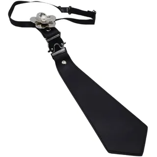 Scnvsi Krawatte aus Kunstleder für Damen, schwarz, Gothic-Uniform, mit Perlen und Blumen, Cosplay-Krawatte