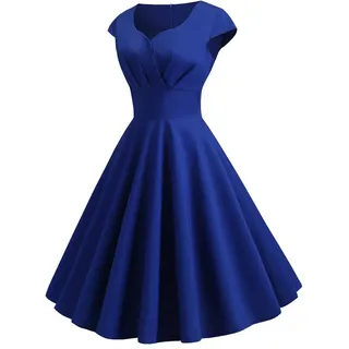 50er Rockabilly Petticoat Kleid Damen Hepburn Einfarbige Abendkleid Kurzarm Ballkleid mit V-Ausschnitt A-Linien Swing Cocktailkleid Hohe Taille Partykleid Abiballkleid Brautjungfern Kleider