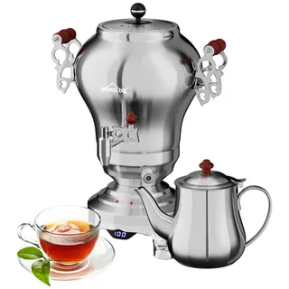 Homelux Elektrischer Samoware Edelstahl, 1850 Watt Teemaschine Wasserkocher 5L +1.6L Teekannen Set Großer Teekocher mit Warmhaltefunktion eingestellte Temperatur, Ablasshahn für Gastrobetriebe