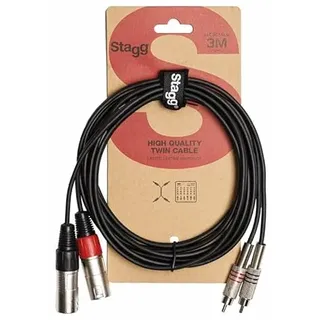 Stagg STC3CMXM Kabel der S-Serie, Doppel-RCA-Stecker auf Doppel-XLR-Stecker, 3 m