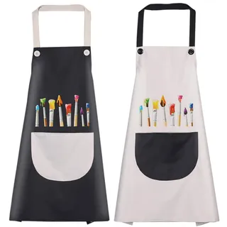 O-Kinee Kinderschürze, 2-teilig, Schürze für Kinder, mit Taschen, verstellbare Kinderschürze, Kochschürze für Jungen, Mädchen, Handwerk, Malerei, Küche, Ausmalen, Schwarz und Grau, 8-12 Jahre