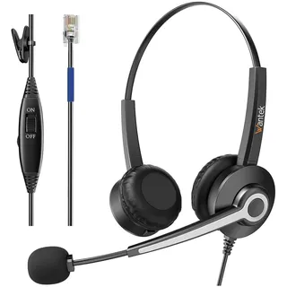 Wantek Cisco Telefon Headset mit Mikrofon Lärmdämpfung & Mute Schalter, RJ9 Telefon Headsets kompatibel mit Cisco Office Festnetztelefone 6851 6945 7841 7861 7942 7945 7961 7962 7965 8811 8841