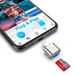 TF Kartenleser für iPhone iPad, Micro SD Kartenadapter Lightning MS Speicherkarten Kamera Leser Kompatibel mit iPhone 14/3/12/11 / X / 8 Plus / 8/7 Plus / 7 / 6s Plus/6s/ iPad Mini/Air