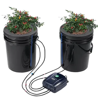 Vevor DWC Hydroponics Grow System, Hydroponisches Anbausystem mit Top-Drip-Kit, Deep Water Culture 2 5-Gallonen-Eimer, mit Luftpumpe, Luftsteinen und Wasserstandsanzeige für Blattgemüse