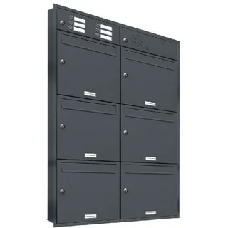 AL Briefkastensysteme 6er Premium Briefkasten Unterputz Anthrazit mit Klingel 6 Fach Postkasten 2x3 S