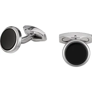 Breil - Herren Manschettenknöpfe Code Kollektion TJ3058 - Herrenschmuck - Manschettenknöpfe aus Stahl für Herren, mit Zwei Schwarzen Steinen - 1,4 cm
