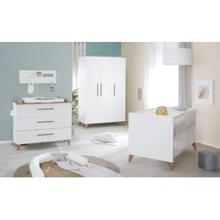 roba Babymöbel Set 2-teilig Ole - Kinderbett 70 x 140 cm umbaubar + Wickelkommode mit 3 Schubladen - Griffe & Füße aus Massivholz - Weiß/Dunkle Eiche