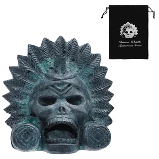 Schreiende Aztekische Todespfeife, 125 dB Bronzewaren-Design Dämonenpfeife | Authentische Menschlich Klingende Schreie Aztekische Kriegspfeife mit Kordelzugbeutel für Halloween Geschenk