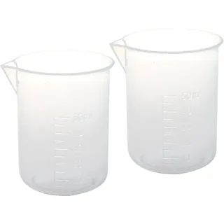 2 Stueck 50ml Labor plastik wasser Fluessigkeit messbecher Transparent