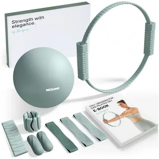 NEOLYMP Pilates-Ring Pilates Set für Zuhause – Pilates Ball, Pilates Ring & Gewichte (Pilates Essential Kit Damen & Anfänger - Home Pilates), Pilates Zubehör Set – inkl. Pilates Bänder, 1kg Hanteln & E-Book blau Basic