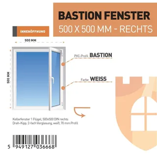 SN DECO GROUP Kellerfenster 1 Flügel 500x500, 2-fach Verglasung, weiß, 70 mm Profil, (Set), RC2 Sicherheitsbeschlag, Hochwertiges 5-Kammer-Profil weiß
