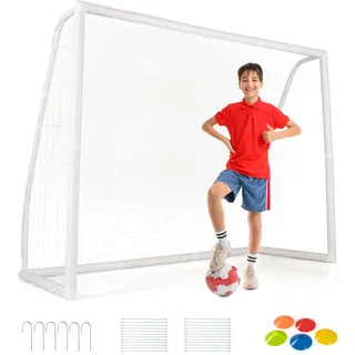 Goplus Fußballtor, 215×76×152cm Fussballtore Outdoor mit abriebfestem Netz, wetterfestes Fußballtor, Outdoor Torwand für Freizeit & Training, Soccertor für Kinder & Erwachsene