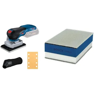 Bosch Professional 18V System Akku-Schwingschleifer GSS 18V-13 (bürstenloser Motor, inkl. Staubbeutel, 1 x Grundplatte, 1 x Schleifblatt) + 1x Expert Dual Density Handschleifblock