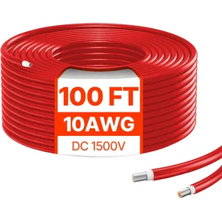 Vevor 30,48m Solarkabel, Solarpanel-Verlängerungskabel, 10AWG Kabel, IP67 wasserdichtes PV-Kabel für Solarmodule zu Hause, -40 bis 105°C, auf Schiffen und in Wohnmobilen, rot