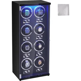 Vevor Automatik-Uhrenbeweger, Watch Winder, Uhrenbeweger, für Automatikuhren, Automatischer Uhrenbeweger mit Platz für 8 Uhren, LED Beleuchtung, 150–207 mm Einstellbar Riemenlänge