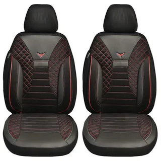 BREMER SITZBEZÜGE Maß Auto Schonbezüge kompatibel mit Peugeot Traveller Fahrer & Beifahrer Set ab 2016 / Auto Schonbezug Velour Kunstleder Set 2er Pack in Schwarz/Rote Naht (PS802)