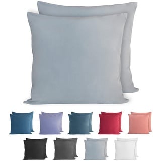 Komfortec 100% Baumwolle Kissenbezüge 2er Set 60x60 cm, Superweicher Premium Jersey Kopfkissenbezug 150 g/m2, Kissenhülle, Grau