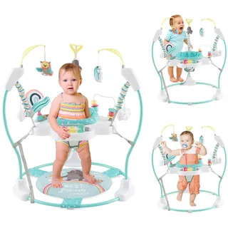 Goplus 3 in 1 Baby Jumperoo, Spring- und Spielcenter mit 360° drehbare Sitz, Spielzeug & Musiktablett mit Lichtern und Ton, höhenverstellbarer Spielsitz für Kinder ab 6 Monaten bis 12 kg (Hellblau)
