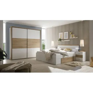 Livetastic Schlafzimmer, Weiß, Eiche, Holzwerkstoff, 2 Fächer, Beleuchtung, Schlafzimmer, Komplette Schlafzimmer