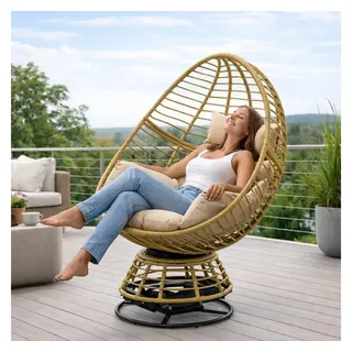 Estexo Polyrattan Loungesessel Rattan Sessel Relaxsessel Stuhl Beige