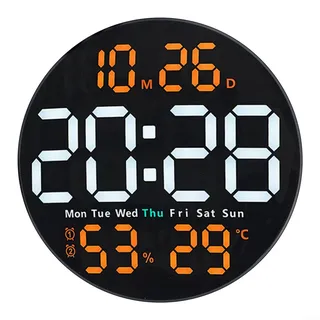 Digitale LED Wanduhr Hygrometer Temperaturanzeige 10 Zoll Mit Fernbedienung Helligkeitsanpassung Alarm Datum Wochentag Timing PVC Mehrfarbig Für Zuhause Büro Wohnzimmer Schlafzimmer Café(Orange)