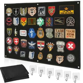 Patchwand Klett, 110×70CM Kletttafel Patches Klett Nylon Klettwand Mit Ösen Patch Wand Faltbar Patches Wands Klettfläche Klettmatte mit Haken für Aufnäher Stempel