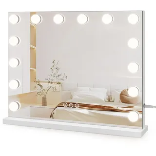 Dripex Hollywood Schminktischspiegel, Schminkspiegel mit 14 Lampen und 3 Farbtemperatur Licht, Hollywood Spiegel mit Beleuchtung, Kosmetikspiegel mit Touch Steuerung, 50 x 42 cm Weiß