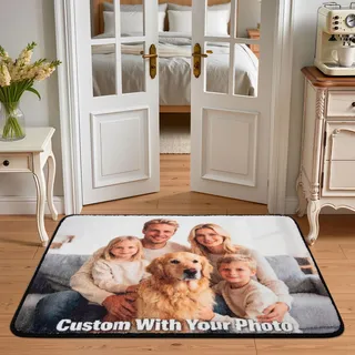 ASIinnsy Fußmatte Personalisiert mit Foto Text selbst gestalten für Familie Hund Katze Geschenk zum Einzug Geburtstag Fussmatte Haustür Willkommen rutschfest Waschbar 60x90cm