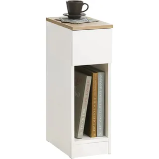 SoBuy Nachttisch Weiß 20cm schmal platzsparend, Montage leicht, Holz-Optik | Schmale Lücken nutzen: Handy, Brille, Buch griffbereit – nur 20cm schmal, passt ins Schlafzimmer, Flur, FBT111-WN