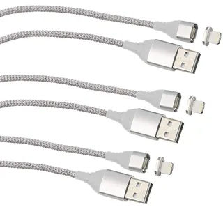 Callstel kompatibel zu iPhone Kabel: 3er-Set USB-Lade- & Datenkabel mit magnetischem Lightning-Stecker, 1 m (Magnetisches Ladekabel, kompatibel zu iPhone Ladekabel magnetisch, Magnetstecker)