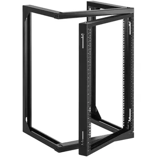 Vevor 15U Server-Rack zur Wandmontage, 68 kg max. Tragkraft, Open Frame-Netzwerk-Rack mit 180-Grad-Torschwingung, Karbonstahl, für 482 mm-IT-Netzwerkgeräte & AV-Geräte, Computerserver, Schwarz