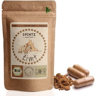 SPINTZ 260 Stk. Bio Ceylon Zimt Kapseln - vegane Zimt Kapseln hochdosiert - 500mg Ceylon Zimt Pulver aus biologischem Anbau - Ceylon Zimt Bio Gemahlen | plastikfrei verpackt