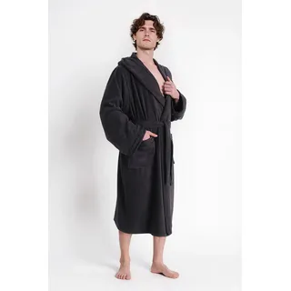 Bruno Banani Herrenbademantel BRUNO BANANI "Clement, ideal für Sauna & Spa, Hotelbademantel, Morgenmantel" Gr. 4XL, grau (anthrazit), L:125cm, Walkfrottier, Hausmäntel, 100% Baumwolle, einfarbig, glänzende Streifen-Bordüre, Taschen, S-4XL