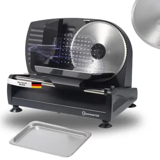 sommertal Allesschneider AS190 DUAL 200W Edelstahlmesser mit Wellenschliff und glatten Schliff, platzsparend, elektrische Schneidemaschine Brotschneidemaschine, Profi Aufschnittmaschine Modern 0-15mm