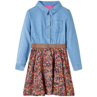 vidaXL Kinderkleid mit Langen Ärmeln Marineblau Jeansblau 116